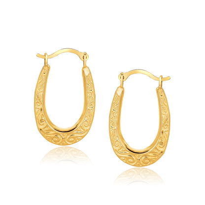 10k Gold Fancy Oval Hoop Earrings 12.5mm