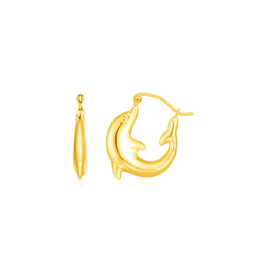 14K Gold Dolphin Hoop Earrings