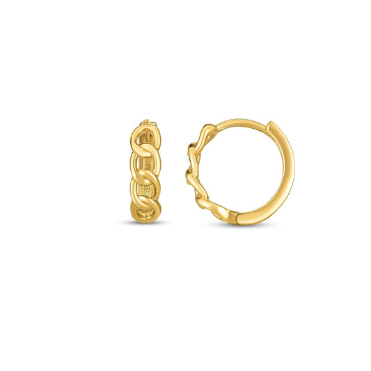 14k Gold Curb Huggie Hoop