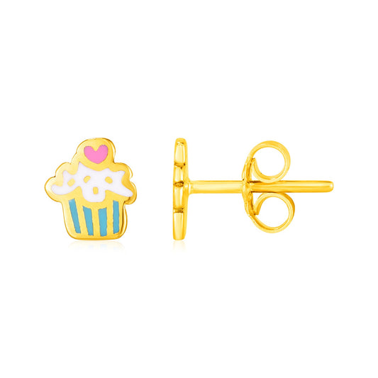 14k Gold & Enamel Cupcake Stud Earrings