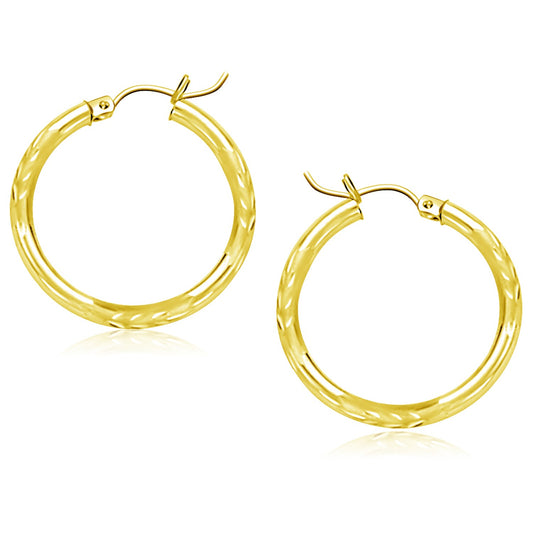 14k Gold Diamond Cut Hoop Earrings (3x25mm)