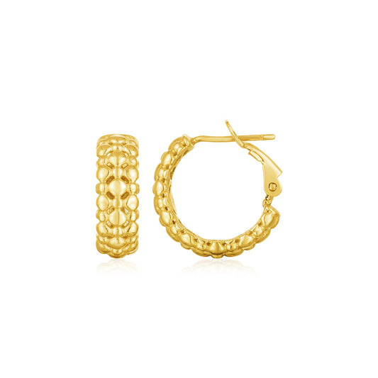 14k Gold Beaded Puffed Textured Hoop Earrings