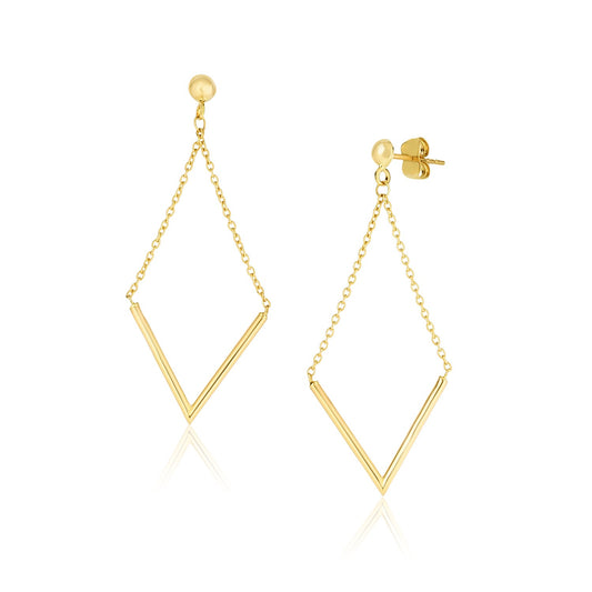 14k Gold Diamond Shape Chain Drop Earrings