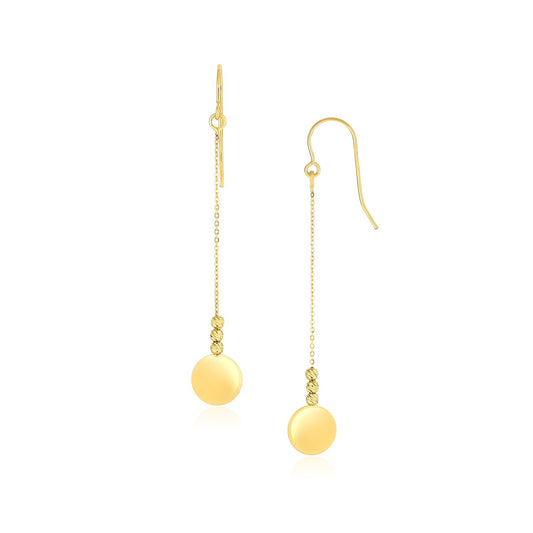 14k Gold Bead & Shiny Disc Drop Earrings