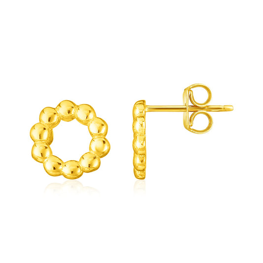 14K Gold Beaded Circle Earrings(6.8mm)