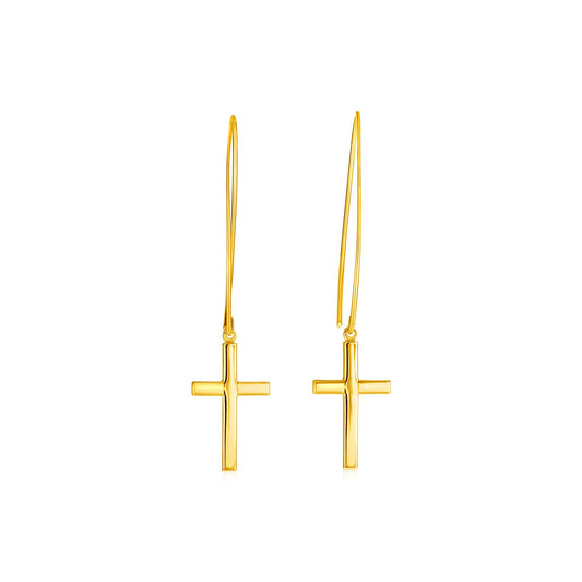 14k Gold Dangle Cross Earrings