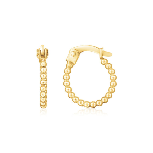 14K Gold Bead Hinged Hoop Earrings