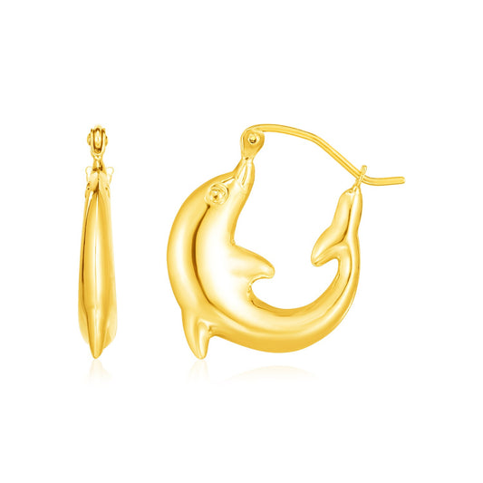 14K Gold Dolphin Hoop Earrings