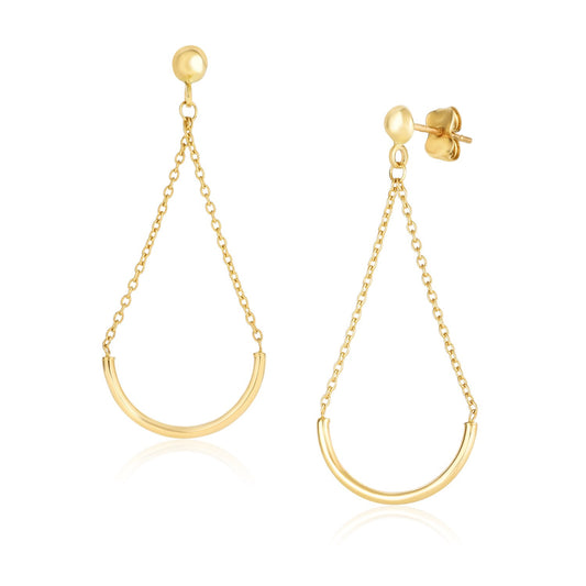 14k Gold Curved Chain Drop Earrings