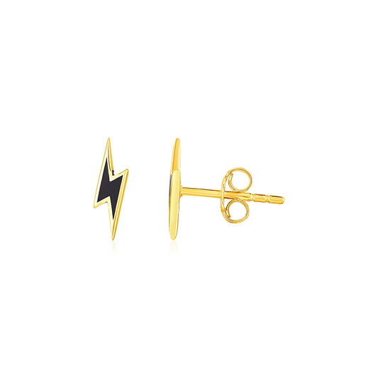 14k Gold & Black Enamel Lightning Bolt Earrings