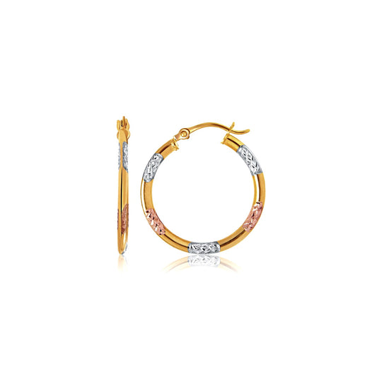 10k Tri-Color Gold Classic Hoop Earrings w/Diamond Cut Details(20mm)