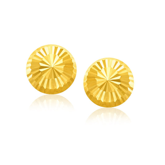 14k Gold Diamond Cut Flat Design Stud Earrings(8mm)