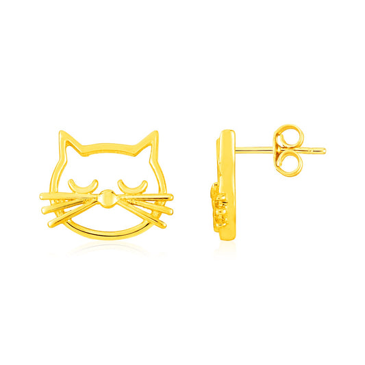 14K Gold Cat Head Earrings