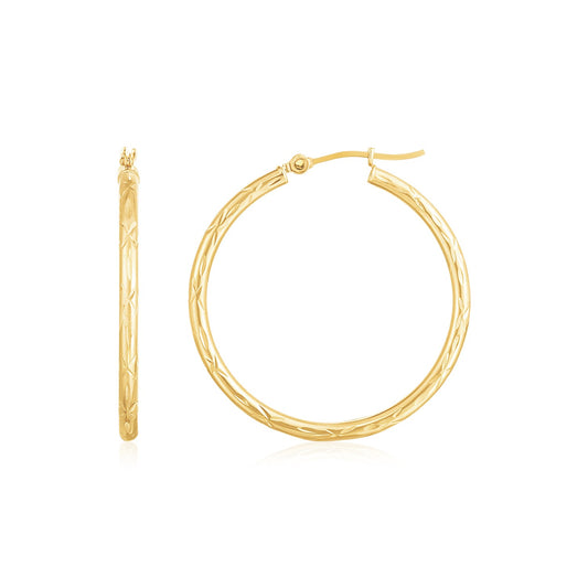 14K Gold Diamond Cut Hoop Earrings(2x30mm)