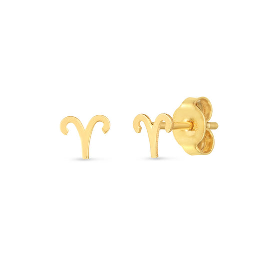 14K Gold Aries Stud Earrings