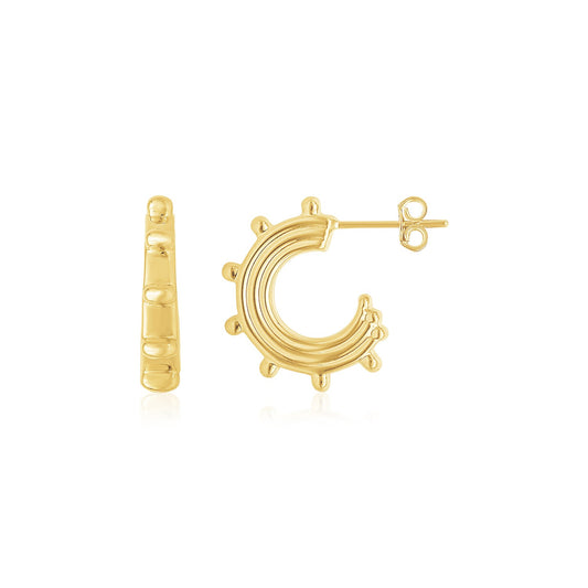 14K Gold Beaded Station Half Hoops